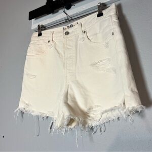 We the Free People Distressed Cream Beige Denim Shorts Distressed Size 28